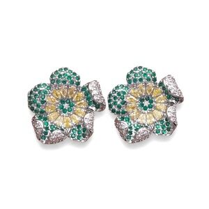 FLORAL GREEN YELLOW CZ STATEMENT EARRINGS